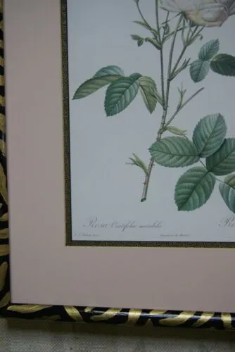 SIGNED UNIQUE DETAILED ARTIST HANDPAINTED FRAME MATTED REDOUTE PRINT ROSES RE6