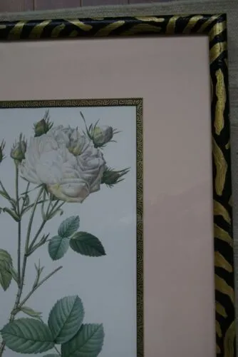SIGNED UNIQUE DETAILED ARTIST HANDPAINTED FRAME MATTED REDOUTE PRINT ROSES RE6