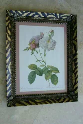 SIGNED UNIQUE DETAILED ARTIST HANDPAINTED FRAME MATTED REDOUTE PRINT ROSES RE6