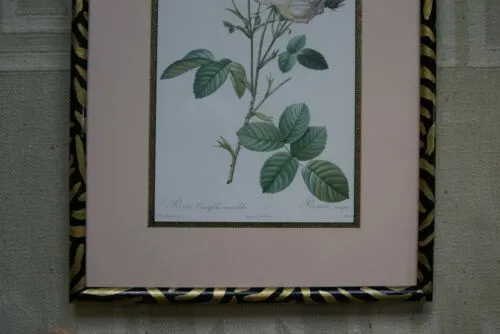 SIGNED UNIQUE DETAILED ARTIST HANDPAINTED FRAME MATTED REDOUTE PRINT ROSES RE6