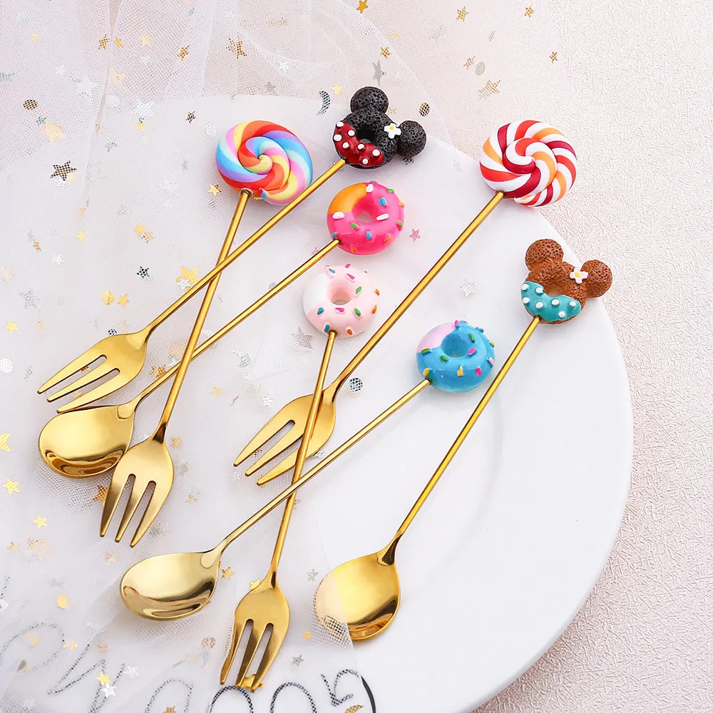 Small Spoon Dessert Fork Donut Spoon Lollipop Macaron Spoon Small Spoon Mouse Head