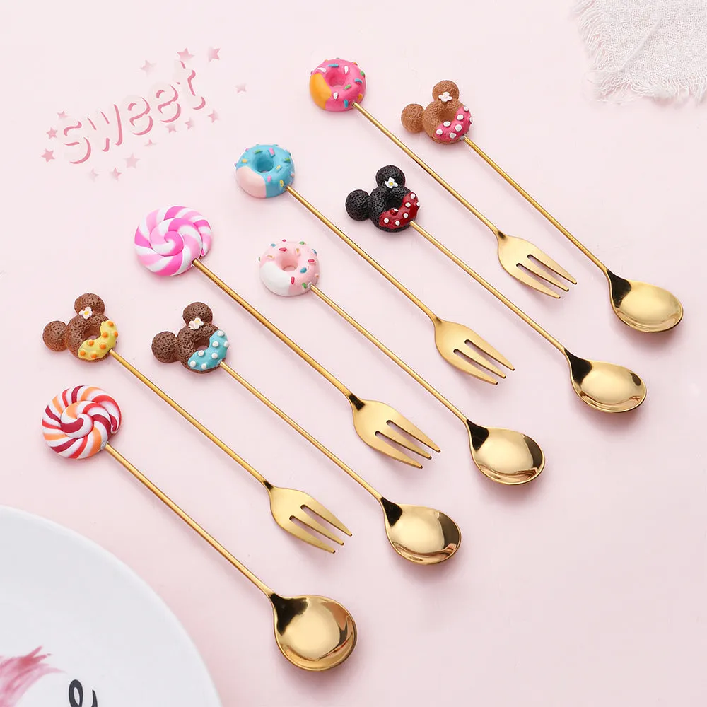 Small Spoon Dessert Fork Donut Spoon Lollipop Macaron Spoon Small Spoon Mouse Head