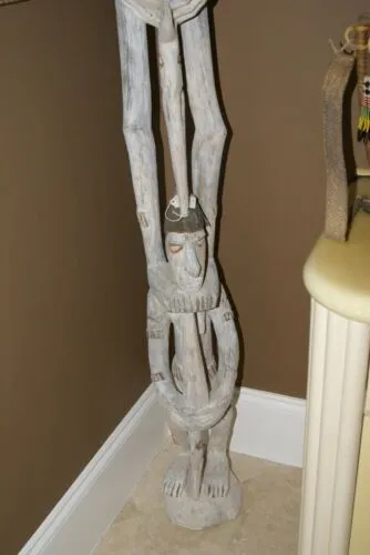 SOLD Rare Asmat Art Hand carved 5 ft  Totem Pole Cannibal Head Hunter Idol Irian Jaya