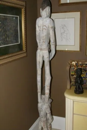 SOLD Rare Asmat Art Hand carved 5 ft  Totem Pole Cannibal Head Hunter Idol Irian Jaya