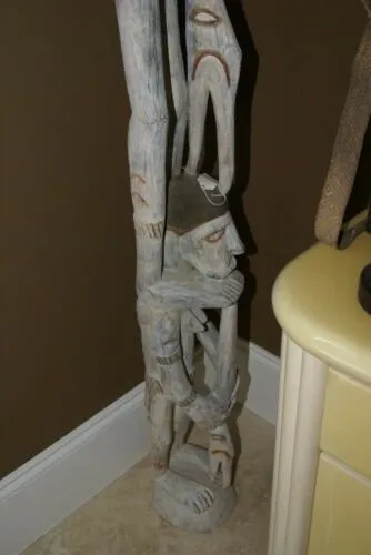 SOLD Rare Asmat Art Hand carved 5 ft  Totem Pole Cannibal Head Hunter Idol Irian Jaya