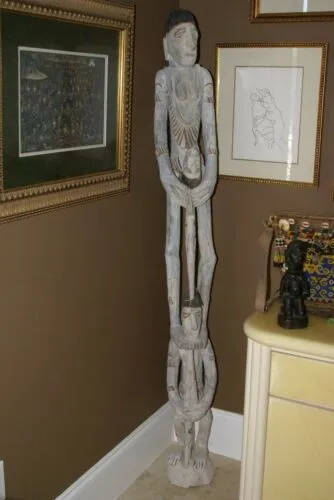 SOLD Rare Asmat Art Hand carved 5 ft  Totem Pole Cannibal Head Hunter Idol Irian Jaya