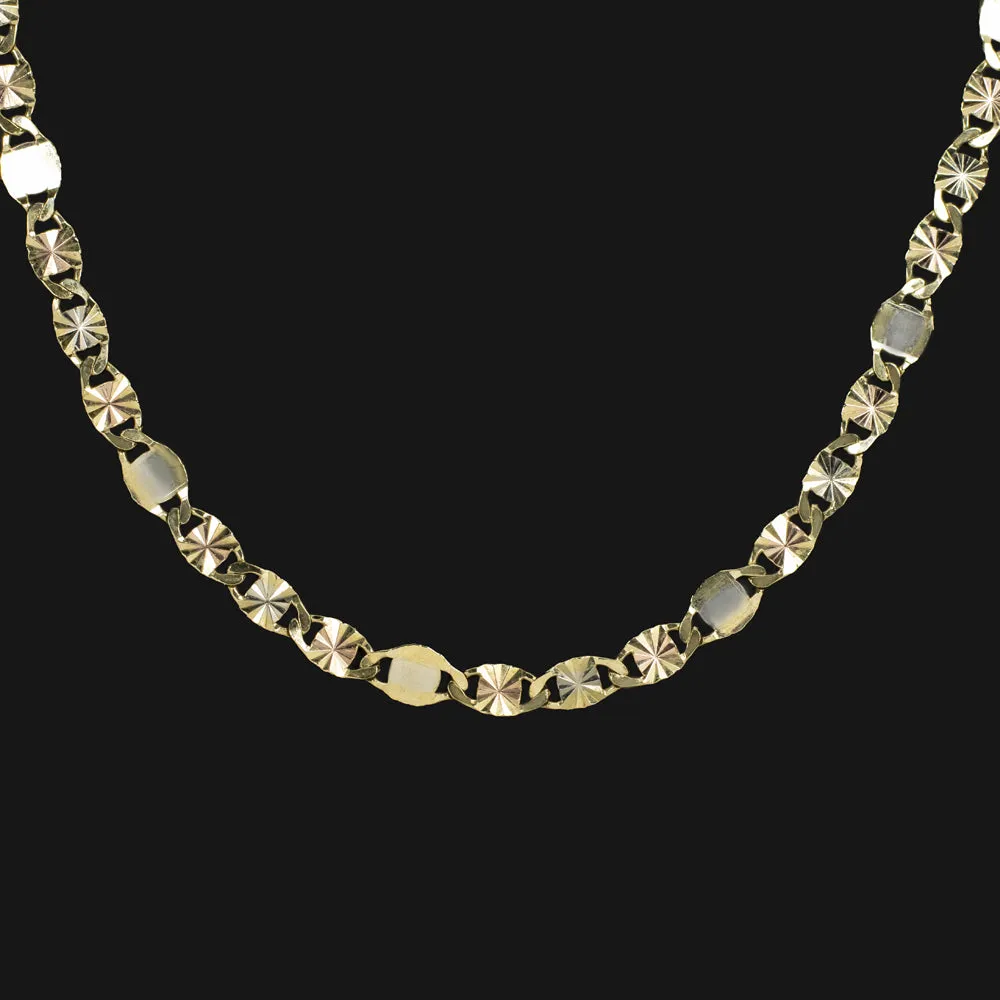 SOLID 14k TRI TONE GOLD CHAIN LINK NECKLACE 24 INCH YELLOW ROSE WHITE STARBURST