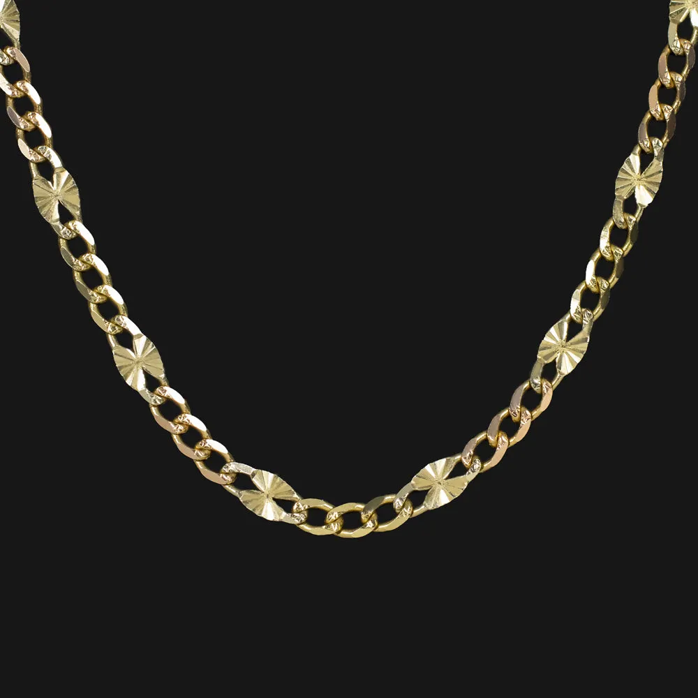 SOLID 14k TWO TONE GOLD CHAIN LINK NECKLACE 24 INCH YELLOW ROSE STARBURST CURB