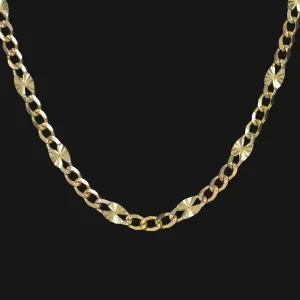 SOLID 14k TWO TONE GOLD CHAIN LINK NECKLACE 24 INCH YELLOW ROSE STARBURST CURB