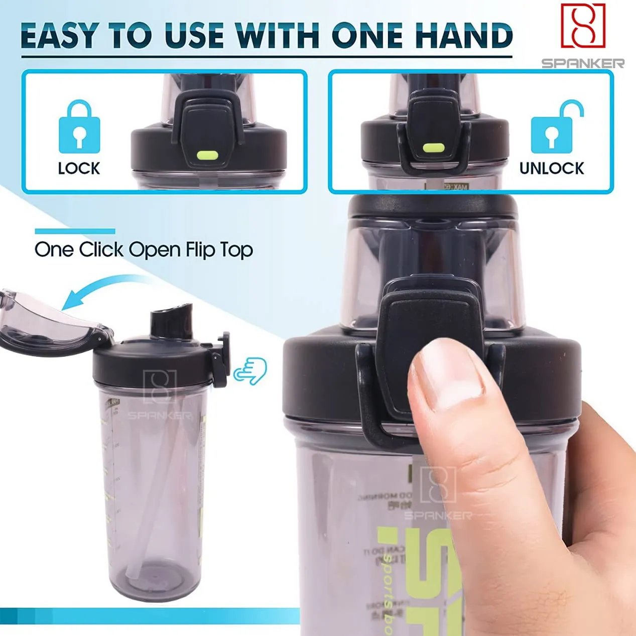 Spanker Tritan Fitness Gym Work Office Water Bottle Spill Proof Lid