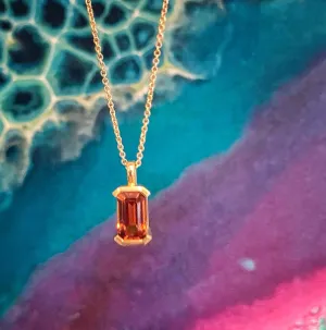 Spessartite Garnet Emerald Cut Gold Pendant