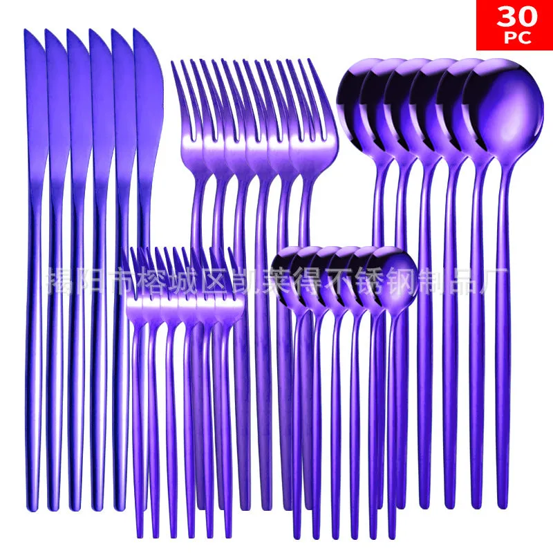 Stainless Steel Knife and Forks 30-Piece Set Portuguese Tableware Golden Set  Western Food Steak Knife Fork and Spoon