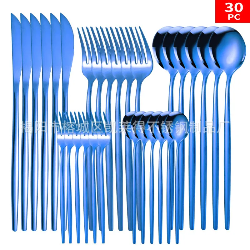 Stainless Steel Knife and Forks 30-Piece Set Portuguese Tableware Golden Set  Western Food Steak Knife Fork and Spoon