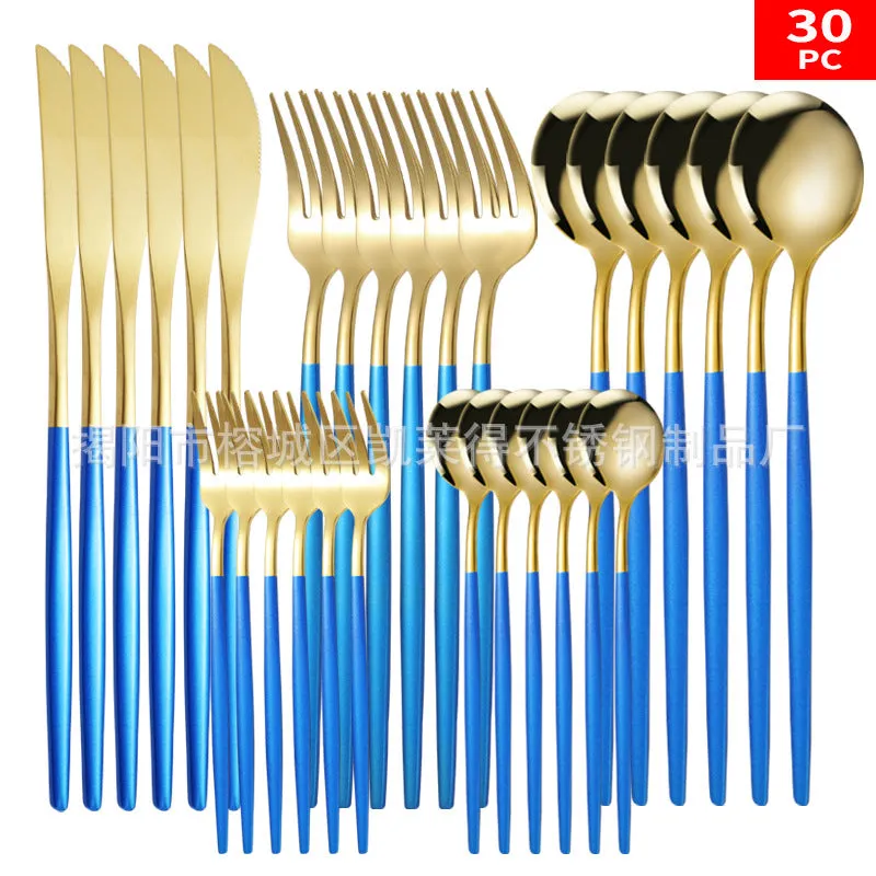 Stainless Steel Knife and Forks 30-Piece Set Portuguese Tableware Golden Set  Western Food Steak Knife Fork and Spoon