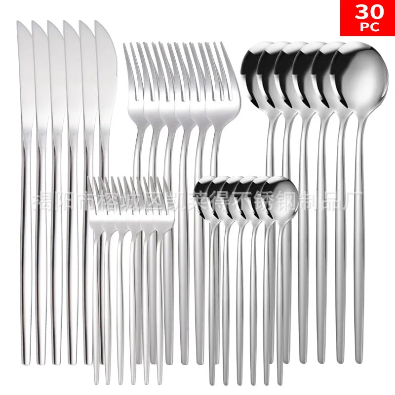 Stainless Steel Knife and Forks 30-Piece Set Portuguese Tableware Golden Set  Western Food Steak Knife Fork and Spoon