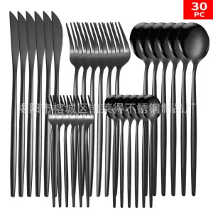 Stainless Steel Knife and Forks 30-Piece Set Portuguese Tableware Golden Set  Western Food Steak Knife Fork and Spoon
