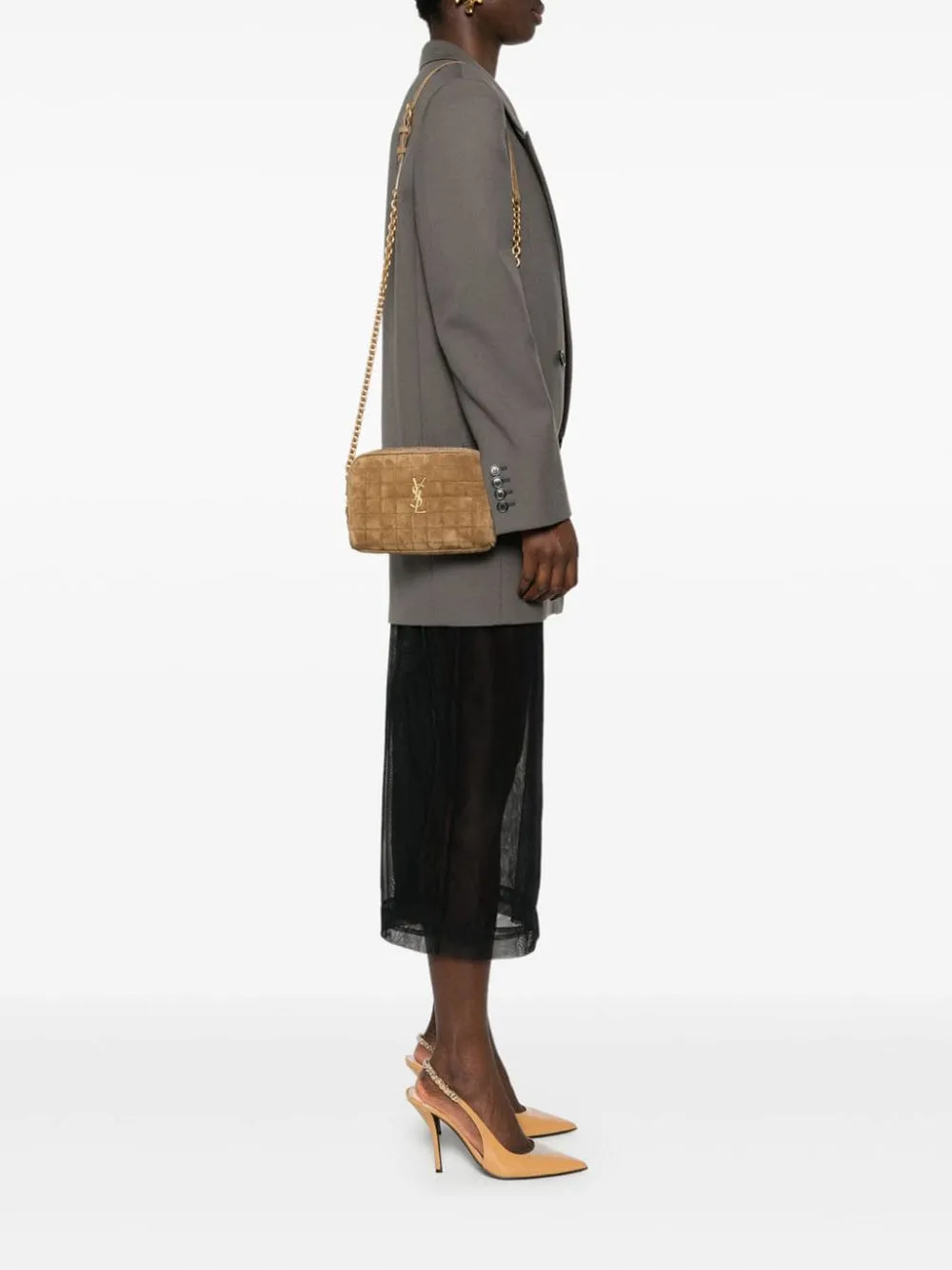 Suede Cassandre Matelassé Carré Camera Bag