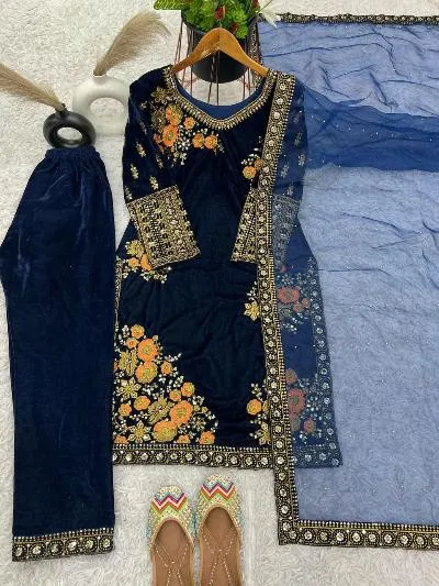 Superhit Dark Blue Exquisite Velvet Salwar Suit