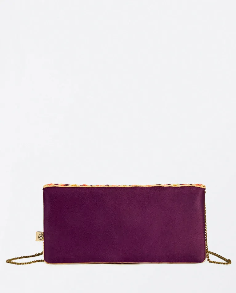 SURKANA <BR>
Beaded and raffia clutch bag <BR>
Maroon <BR>