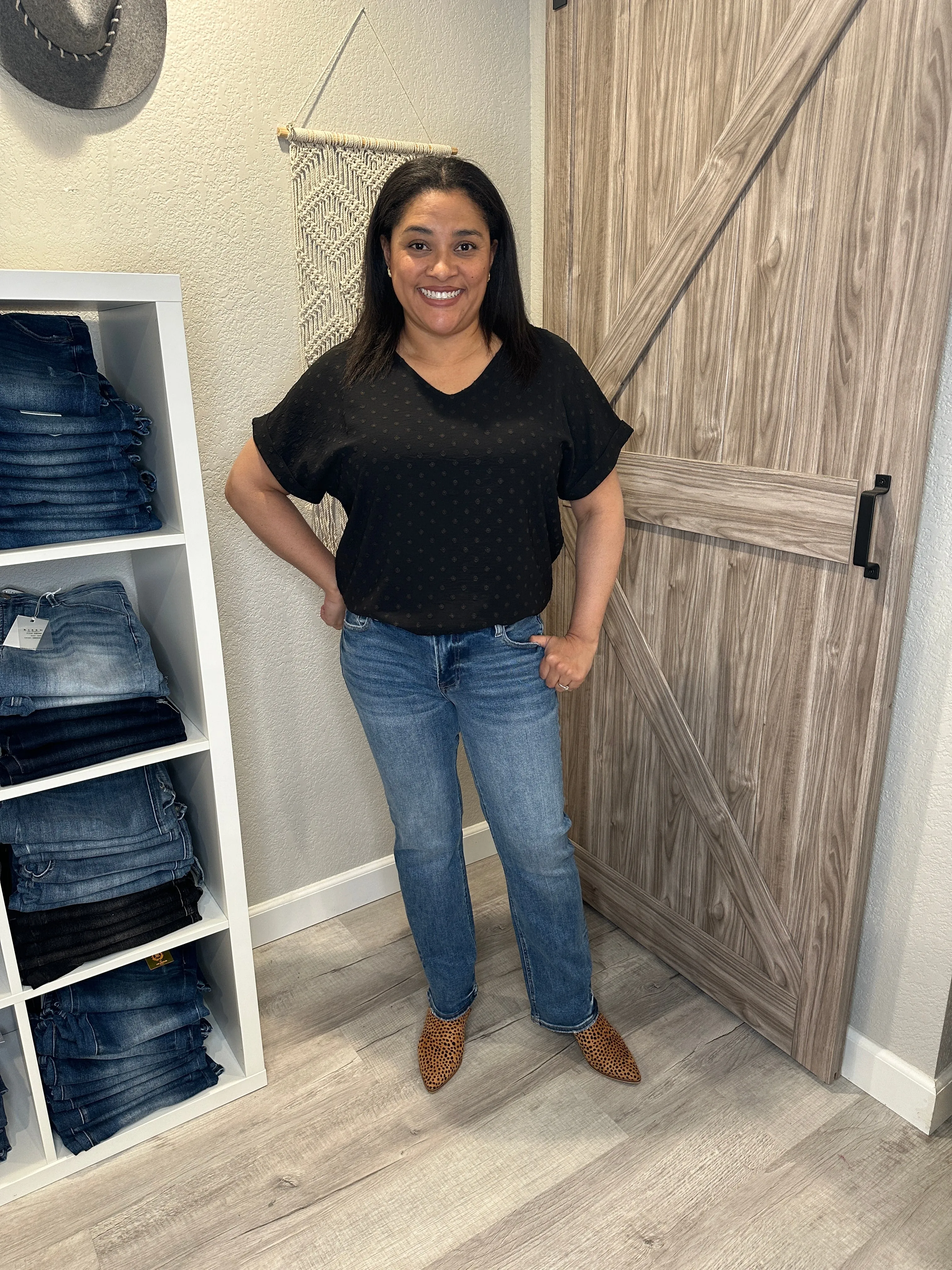 Swiss Dot Classic V Neck Dolman Top
