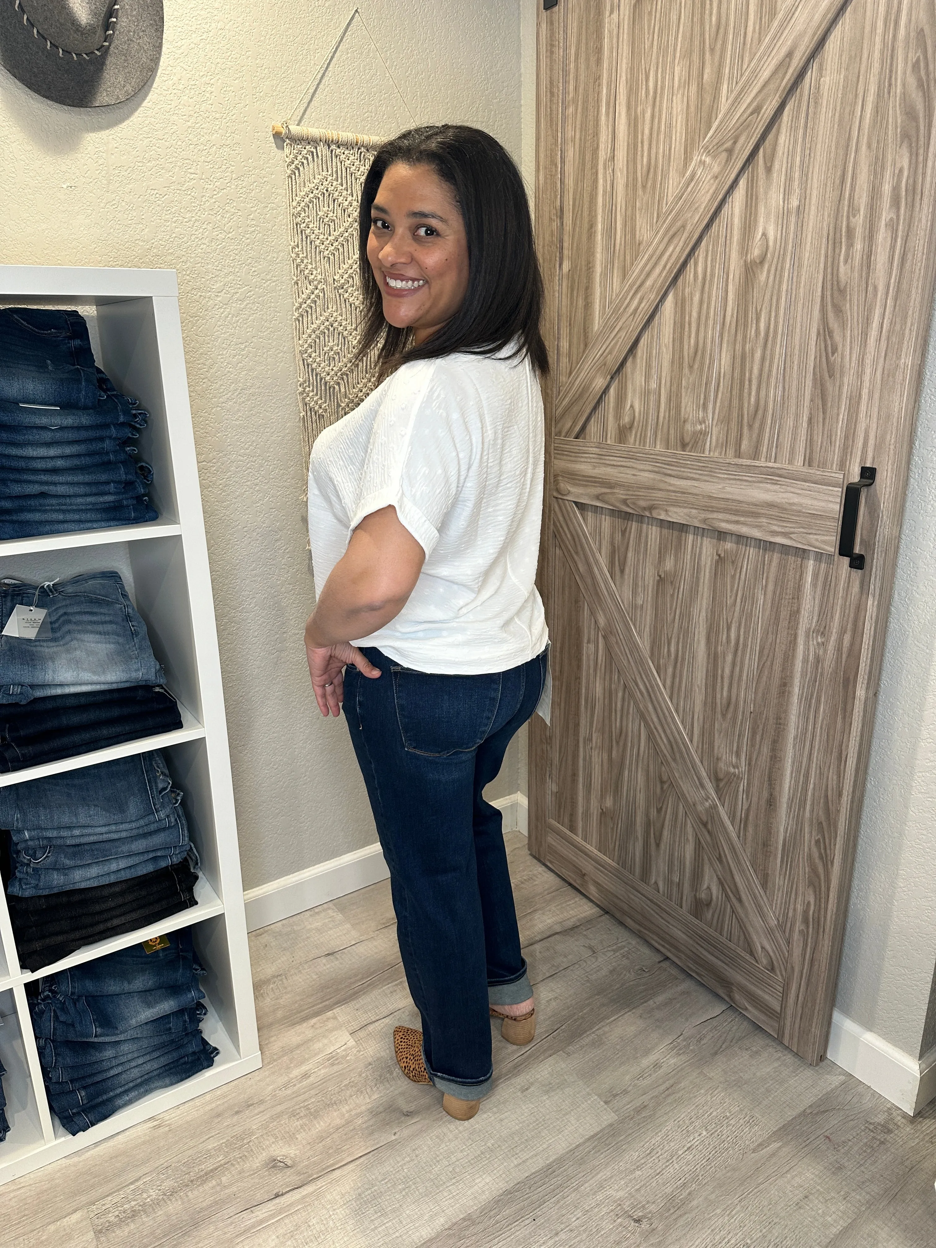 Swiss Dot Classic V Neck Dolman Top