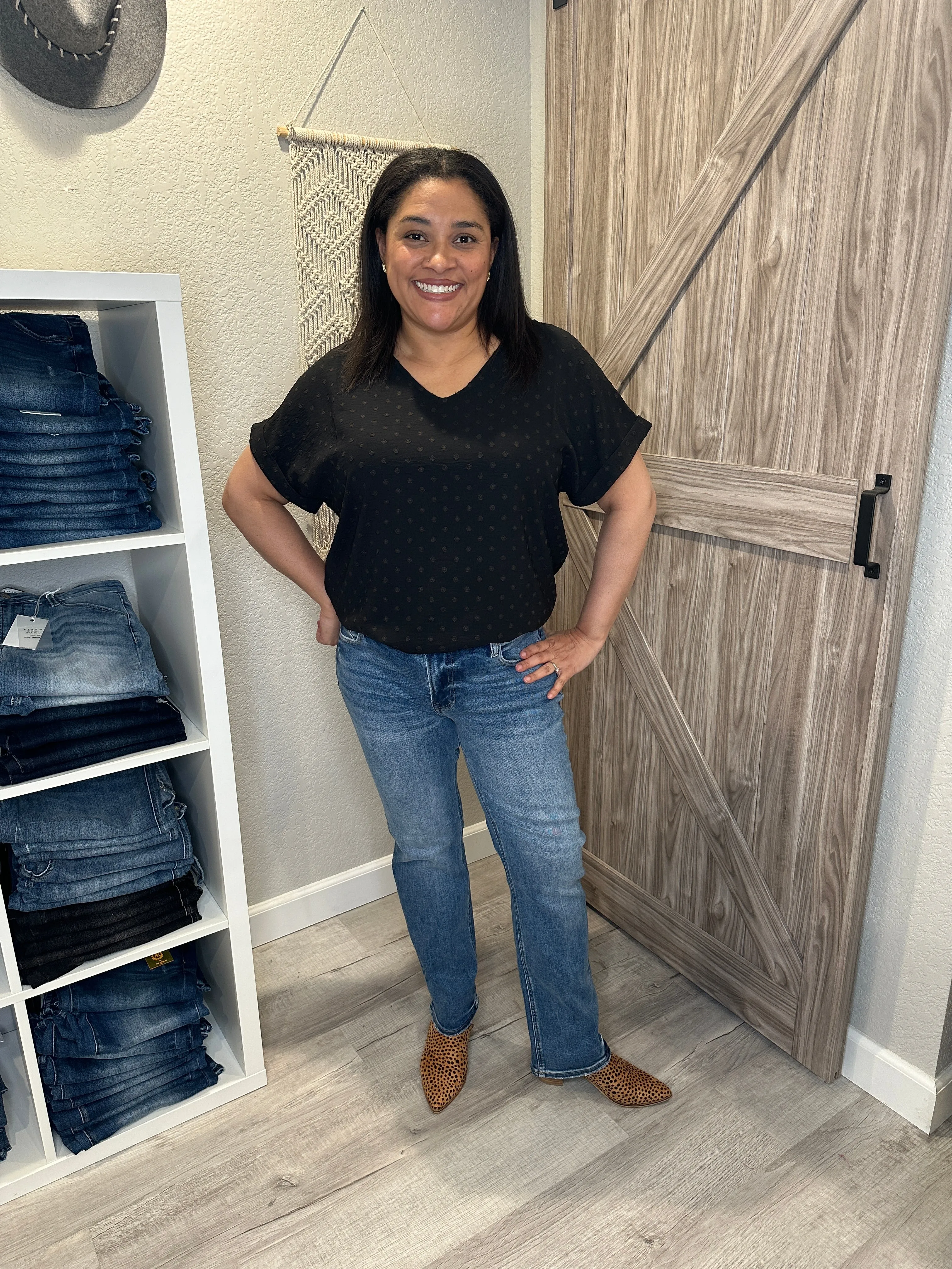Swiss Dot Classic V Neck Dolman Top