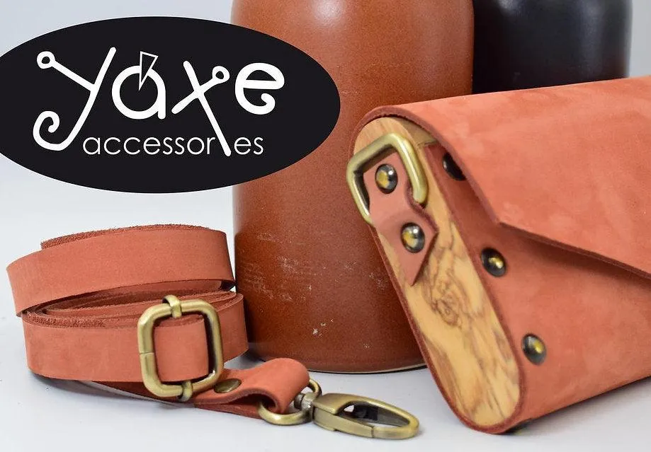 Teracotta small clutch women bag from leather and wood