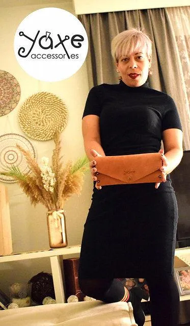 Teracotta small clutch women bag from leather and wood