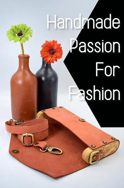 Teracotta small clutch women bag from leather and wood