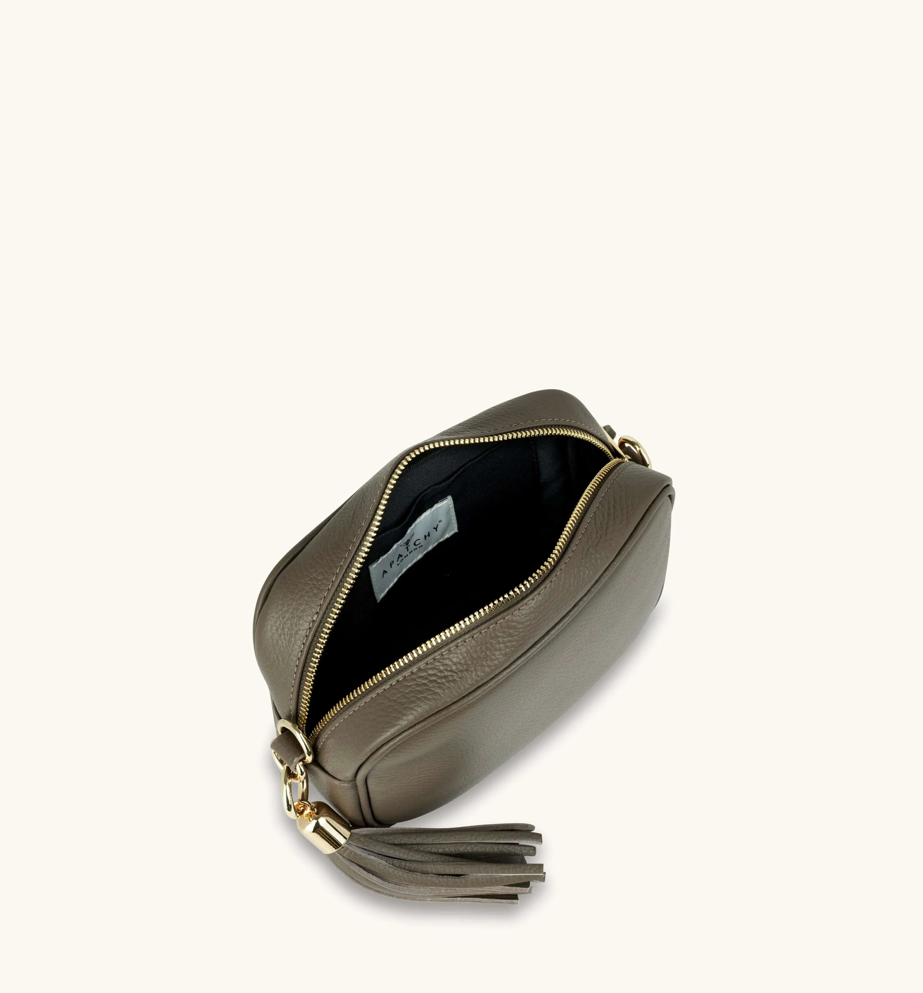 The Tassel Latte Leather Crossbody Bag With Latte Stripe Strap