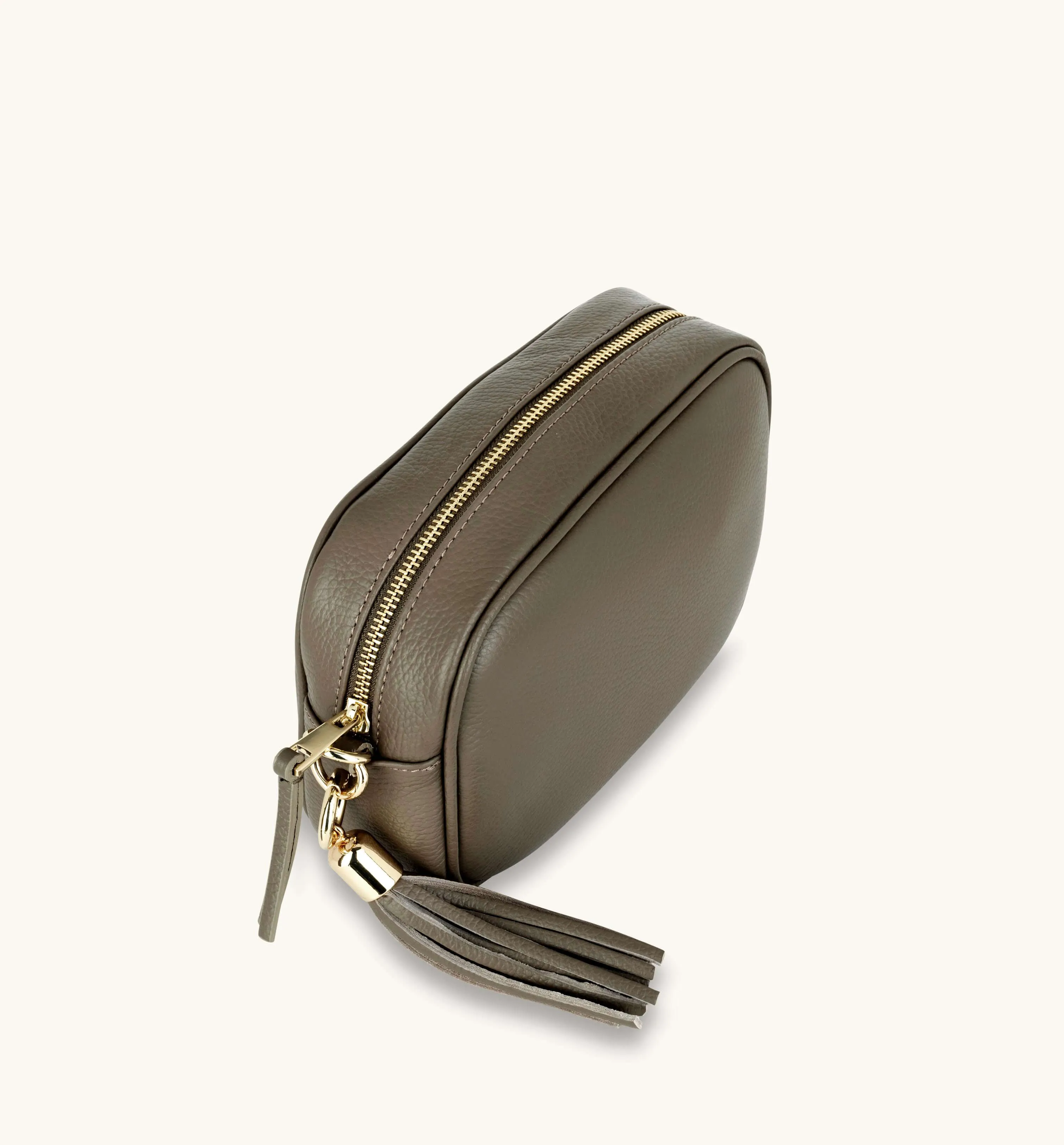 The Tassel Latte Leather Crossbody Bag With Latte Stripe Strap