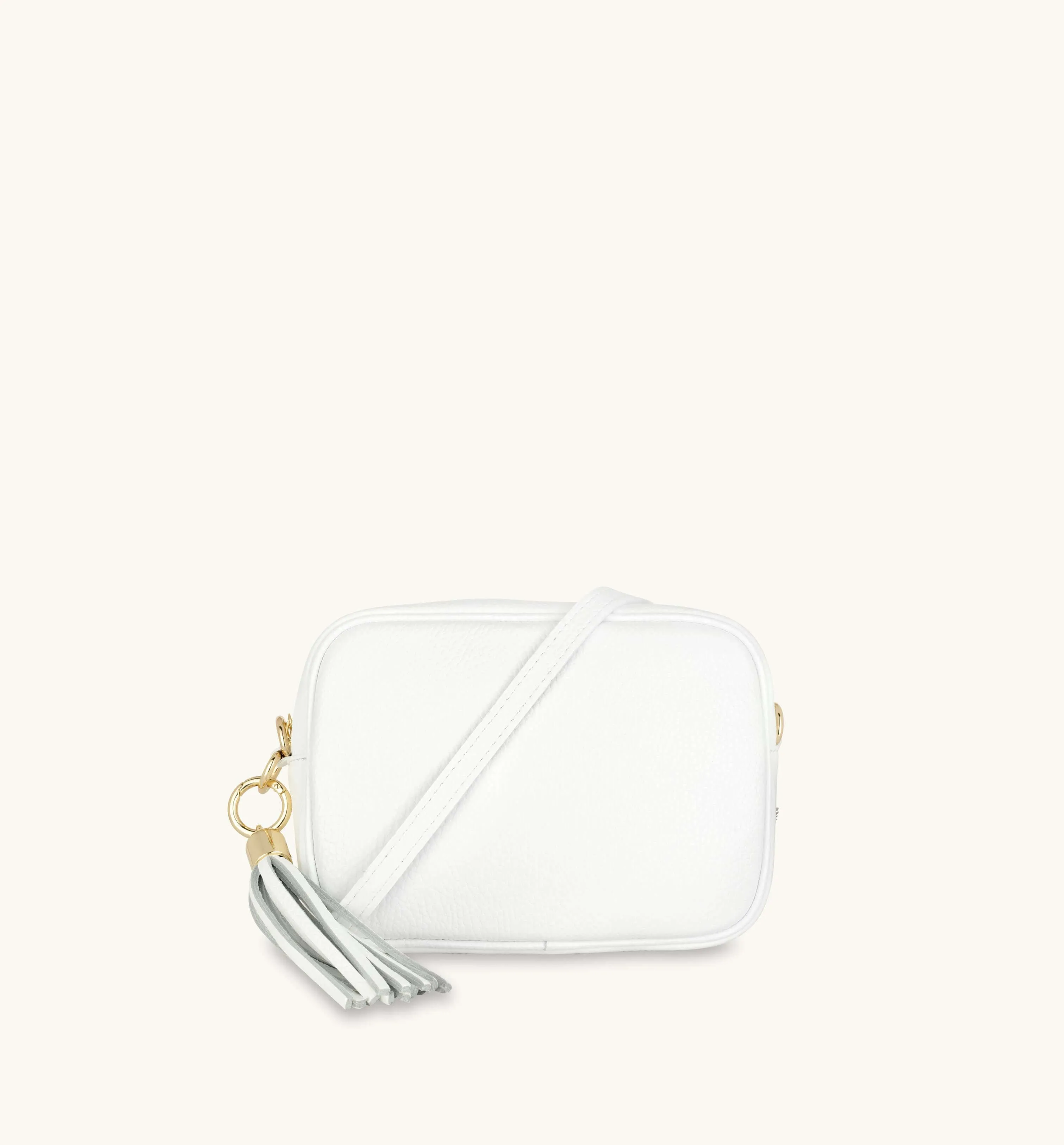 The Tassel White Leather Crossbody Bag With Black & White Giraffe Strap