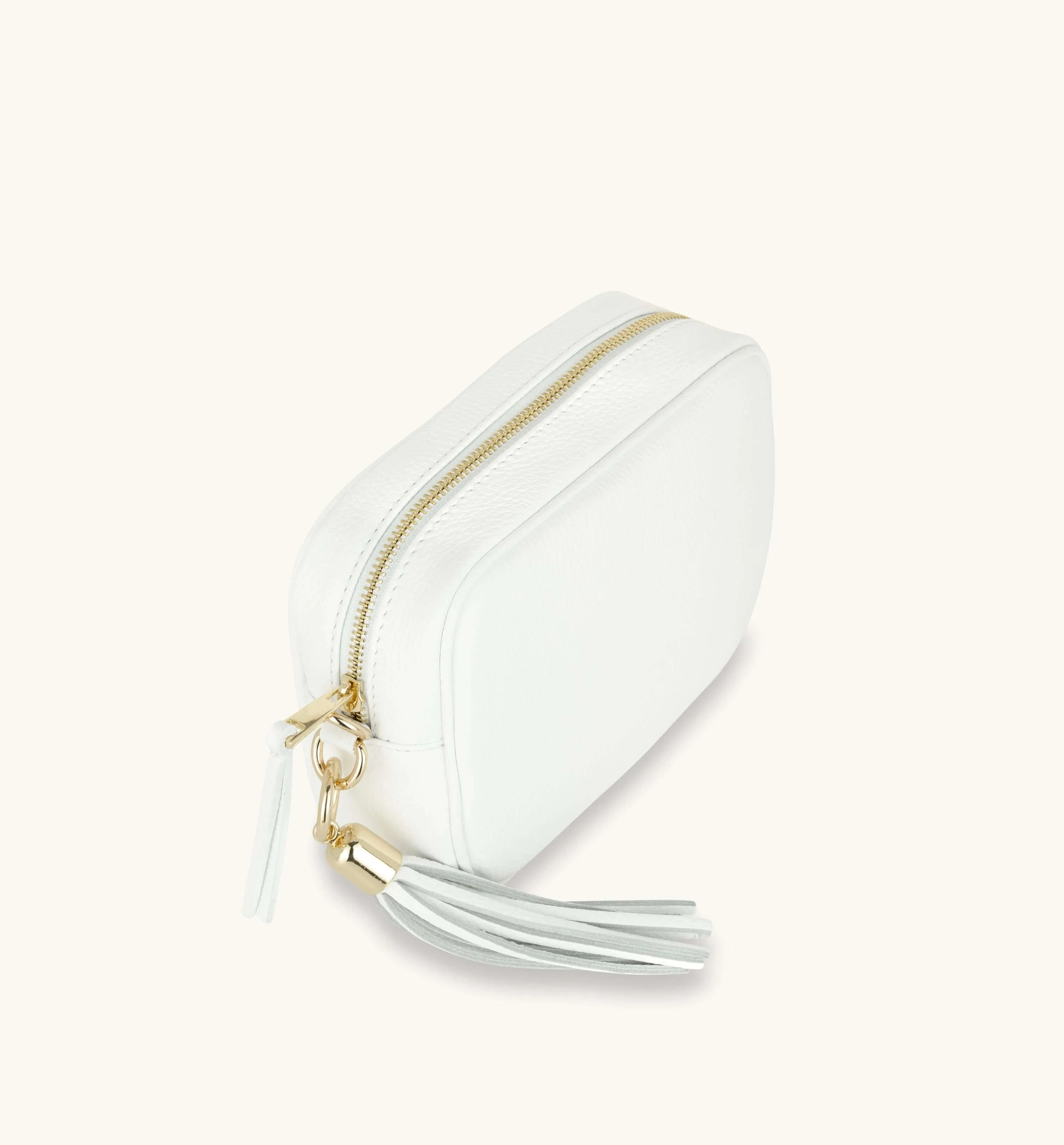 The Tassel White Leather Crossbody Bag With Black & White Giraffe Strap