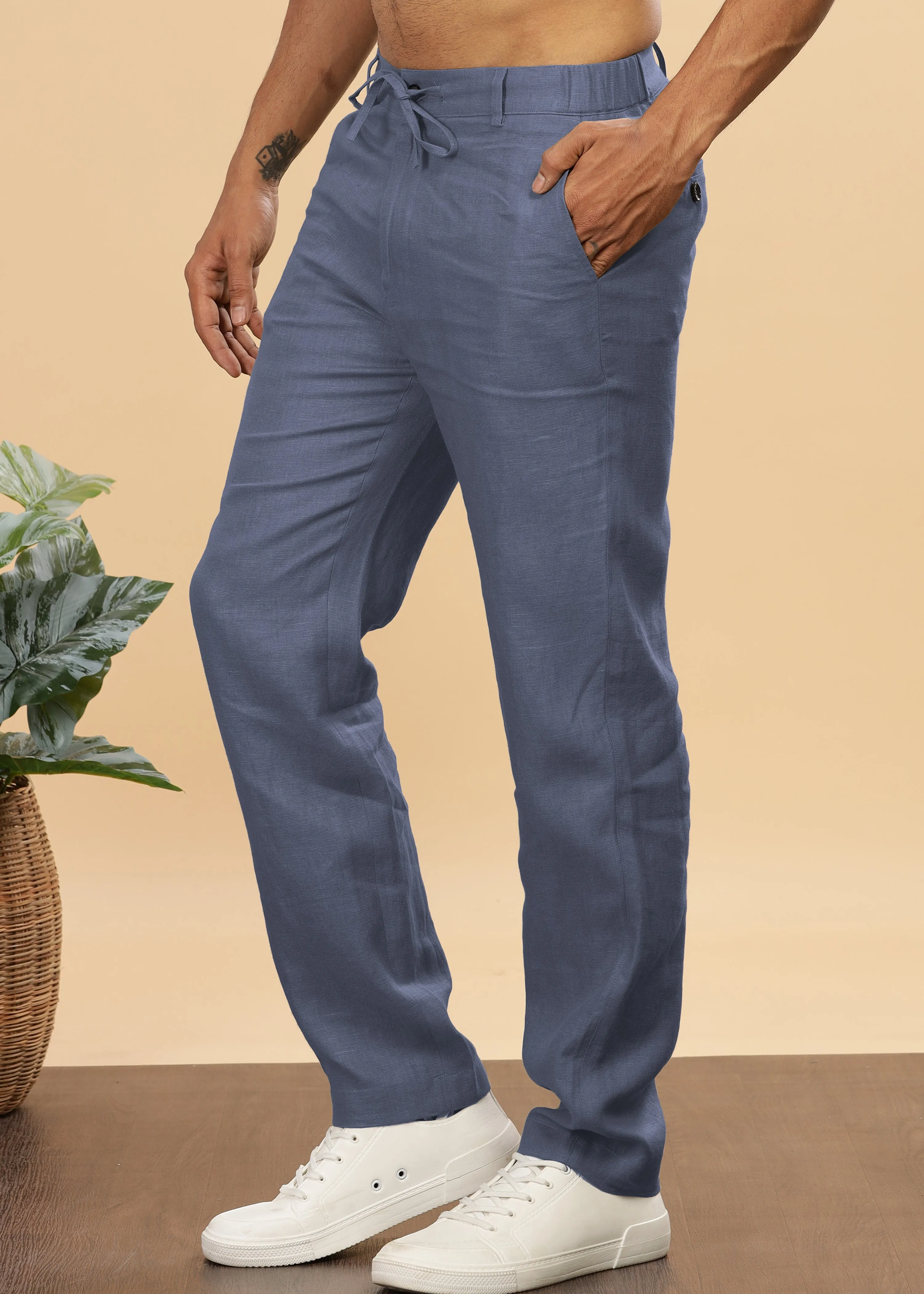 Theo - Linen Travel Pants - Dark Blue Grey