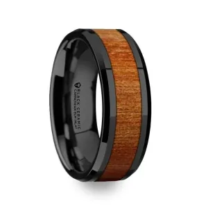 Thorsten THRACIAN Carpathian Wood Inlaid Black Ceramic Ring w/ Bevels