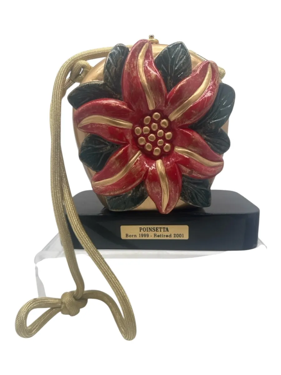 Timmy Woods Gold, Green, Red Wood Clutch Floral Clam Shell Bag