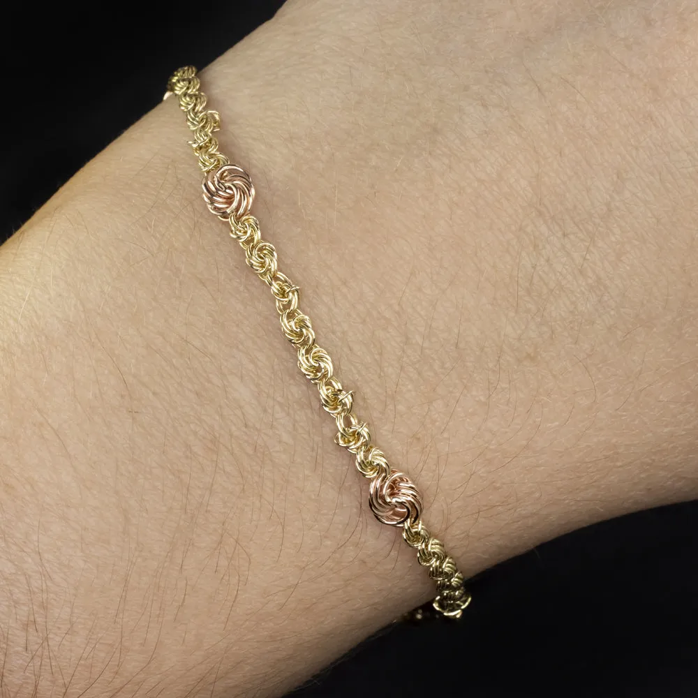 TWO TONE GOLD KNOT LINK BRACELET SOLID 10k YELLOW ROSE GOLD CHAIN CLASSIC GIFT