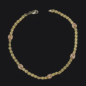 TWO TONE GOLD KNOT LINK BRACELET SOLID 10k YELLOW ROSE GOLD CHAIN CLASSIC GIFT