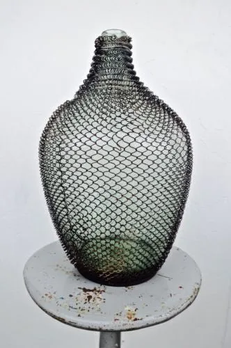 UNIQUE rare DEUTSCH German vintage industrial green jar demijohn in wire