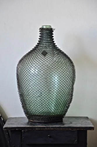 UNIQUE rare DEUTSCH German vintage industrial green jar demijohn in wire