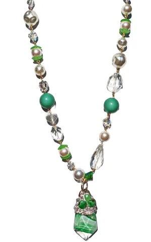 Unique Swarovskis Vintage Drop Green Cantaloupe Pearl Necklace Set Created by Gay Isber