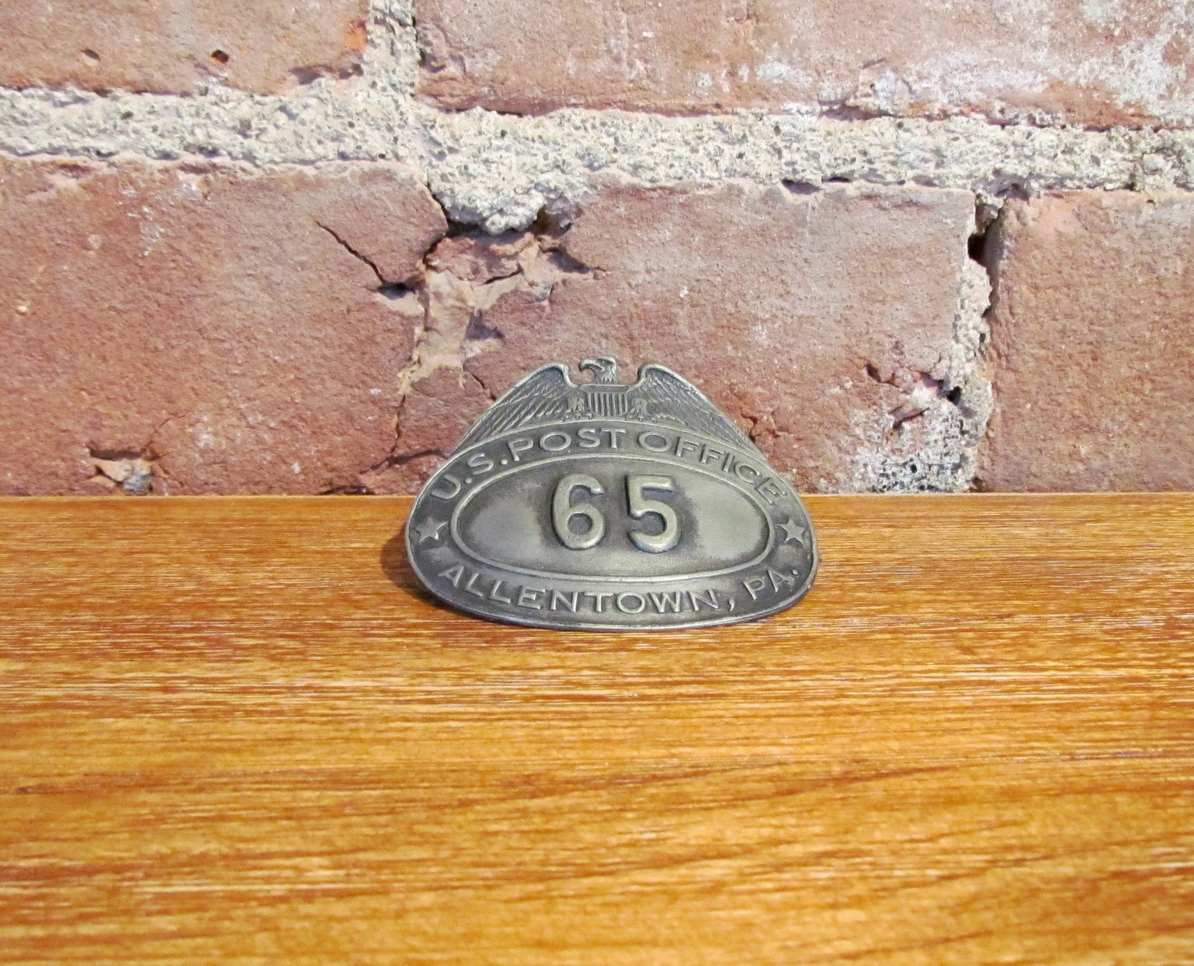 U.S. Post Office Badge Allentown, PA #65 N. C. Walter & Sons New York Antique Pin