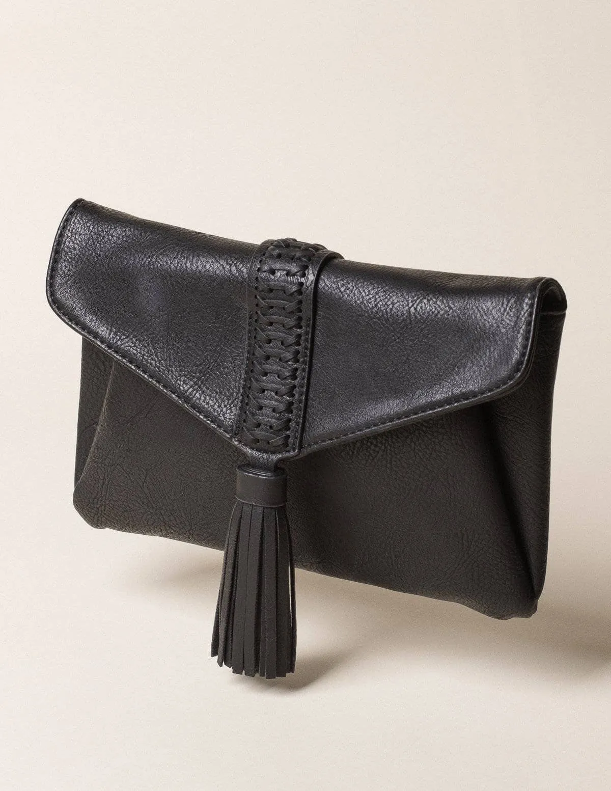 Vegan Leather Clutch Bag - Black
