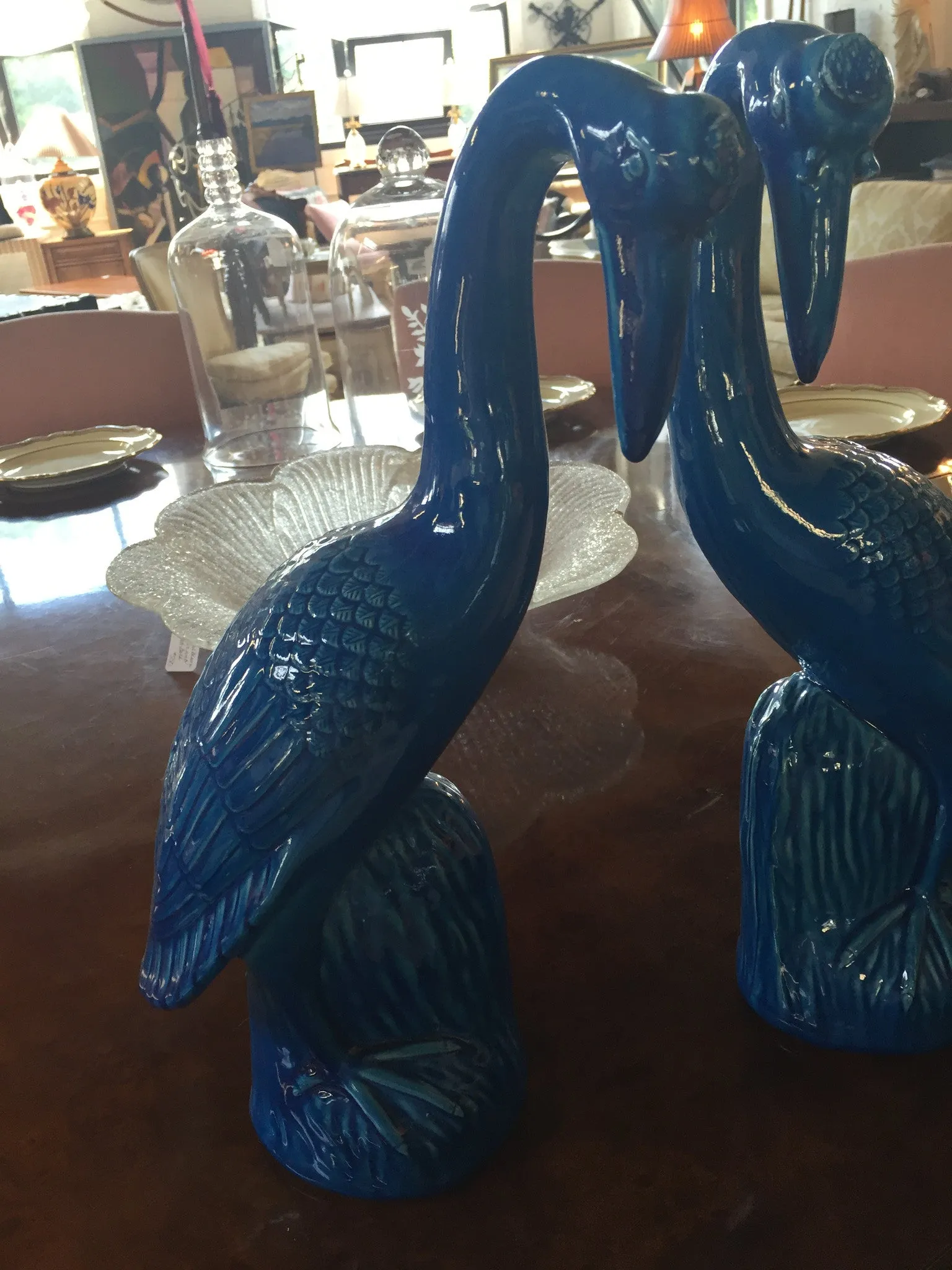 Vintage Blue Chinese Cranes