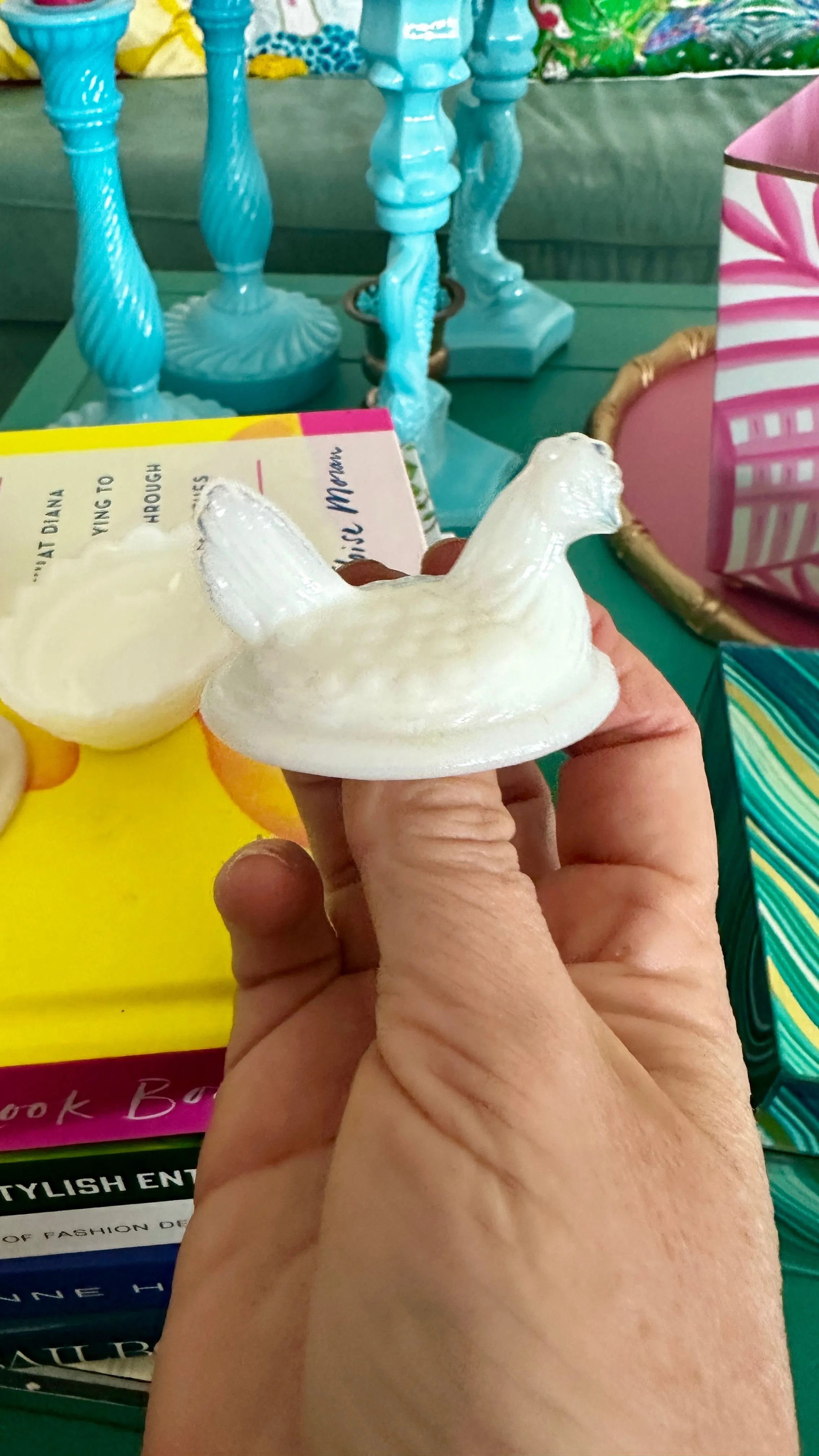 Vintage Hen On Nest Dish, Opaline Westmoreland Milk Glass, 2 Available