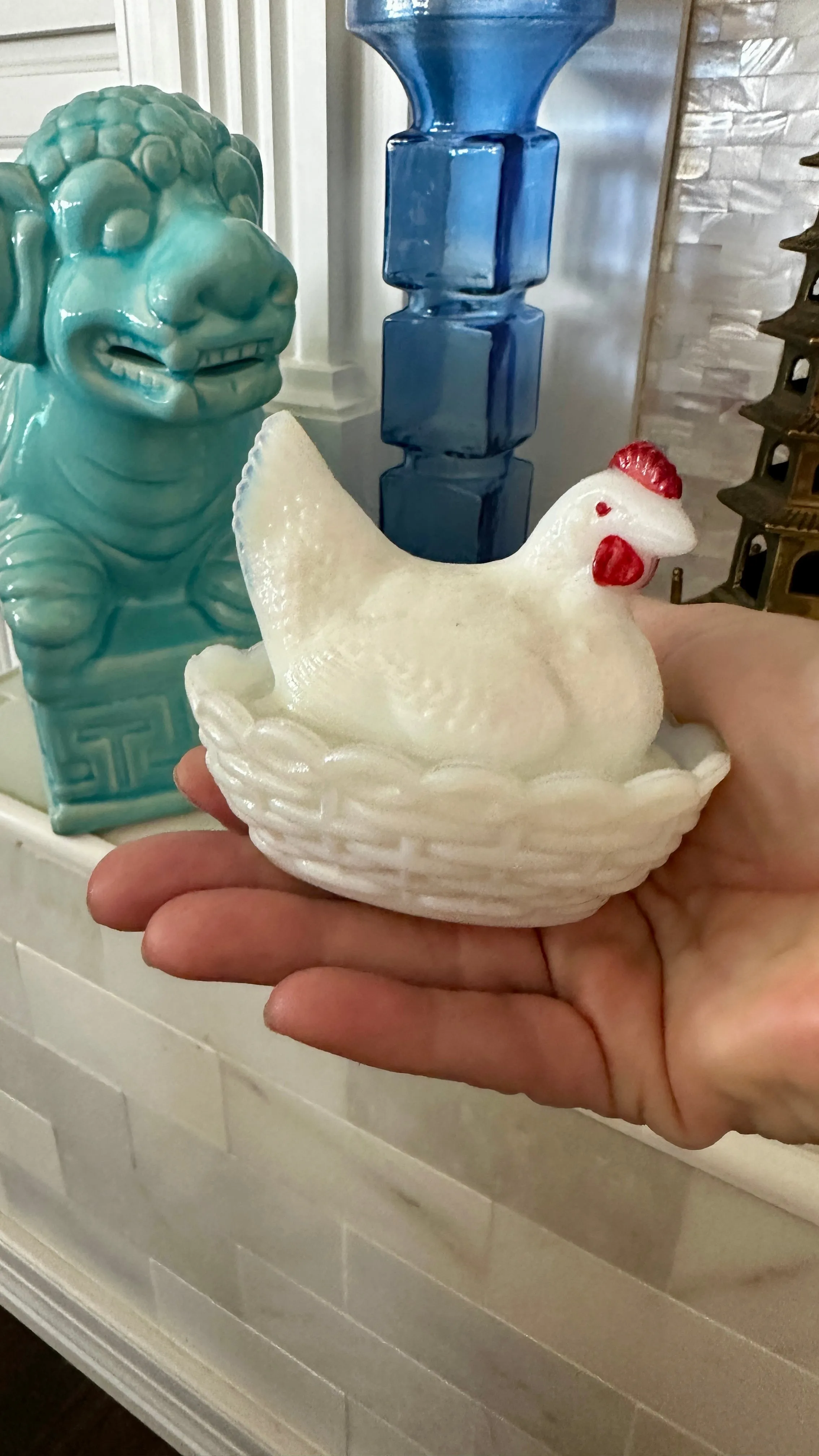 Vintage Hen On Nest Dish, Opaline Westmoreland Milk Glass, 2 Available
