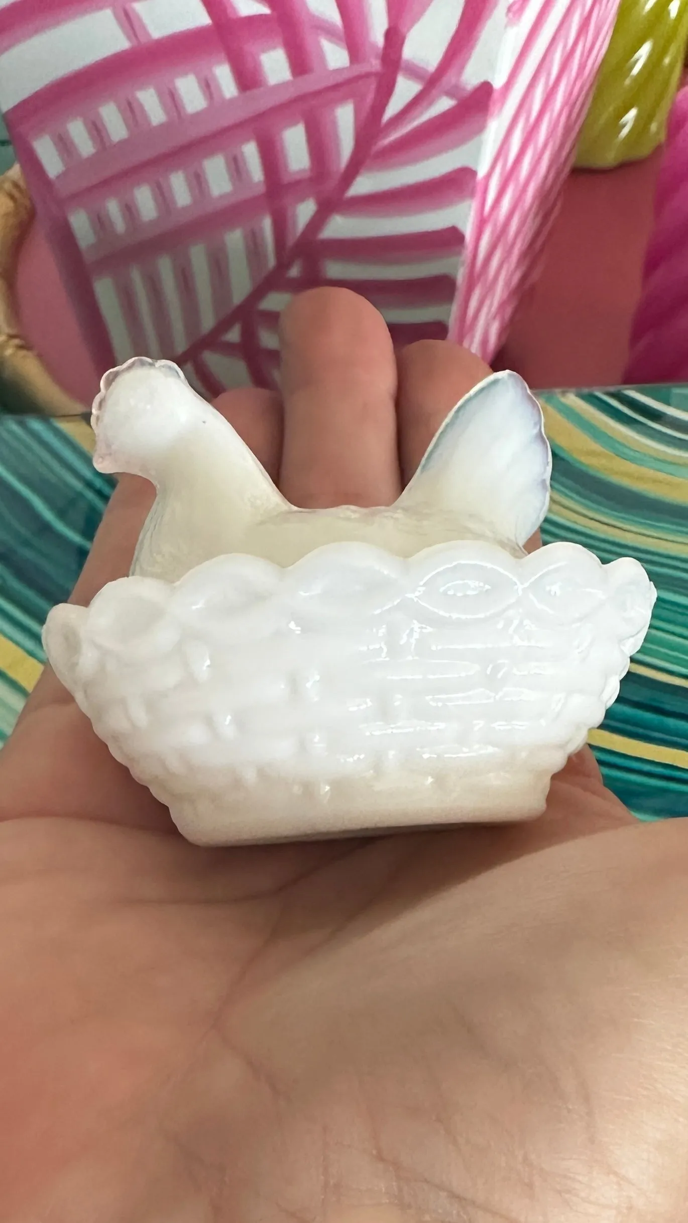 Vintage Hen On Nest Dish, Opaline Westmoreland Milk Glass, 2 Available