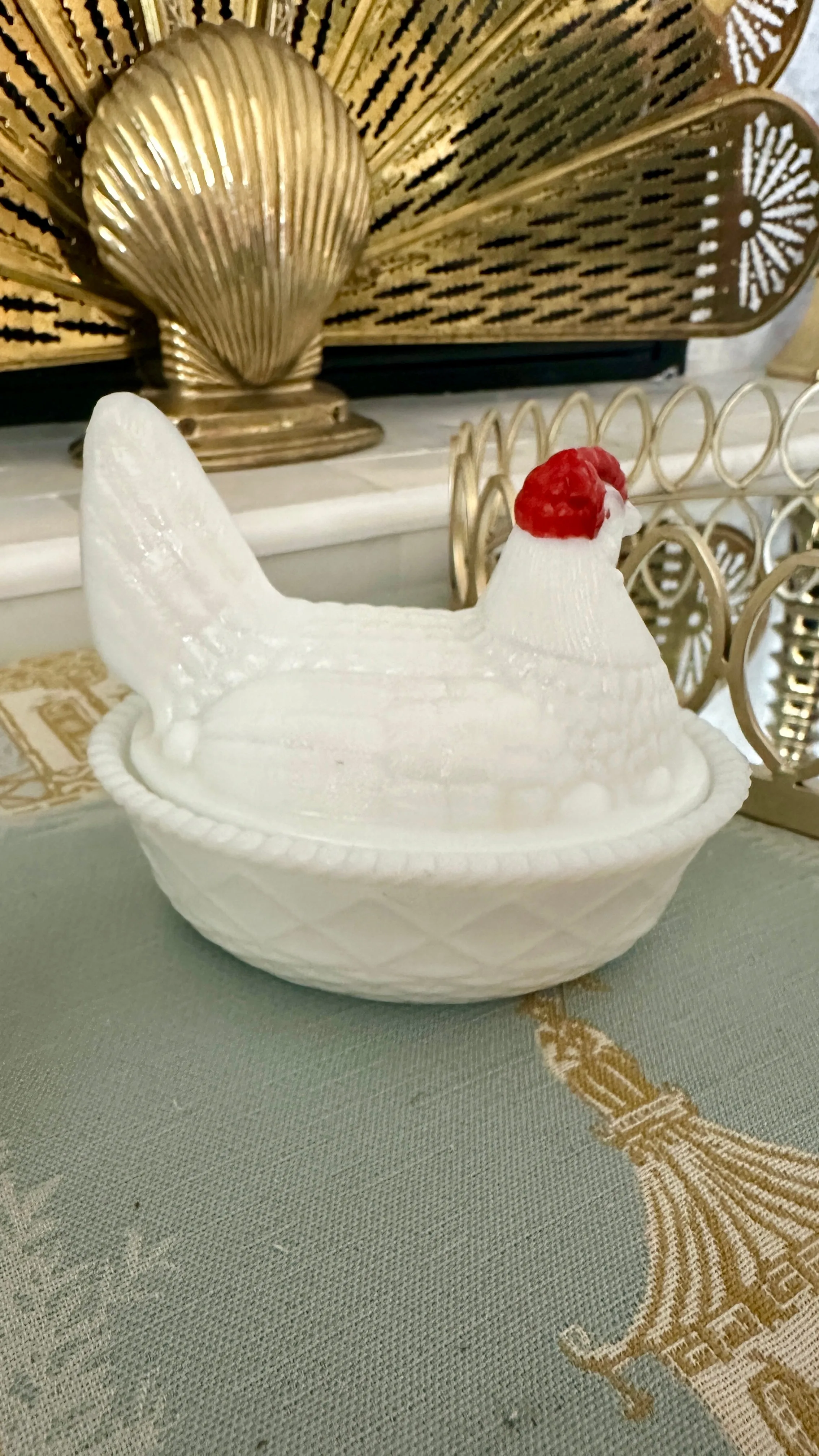 Vintage Hen On Nest Dish, Opaline Westmoreland Milk Glass, 2 Available