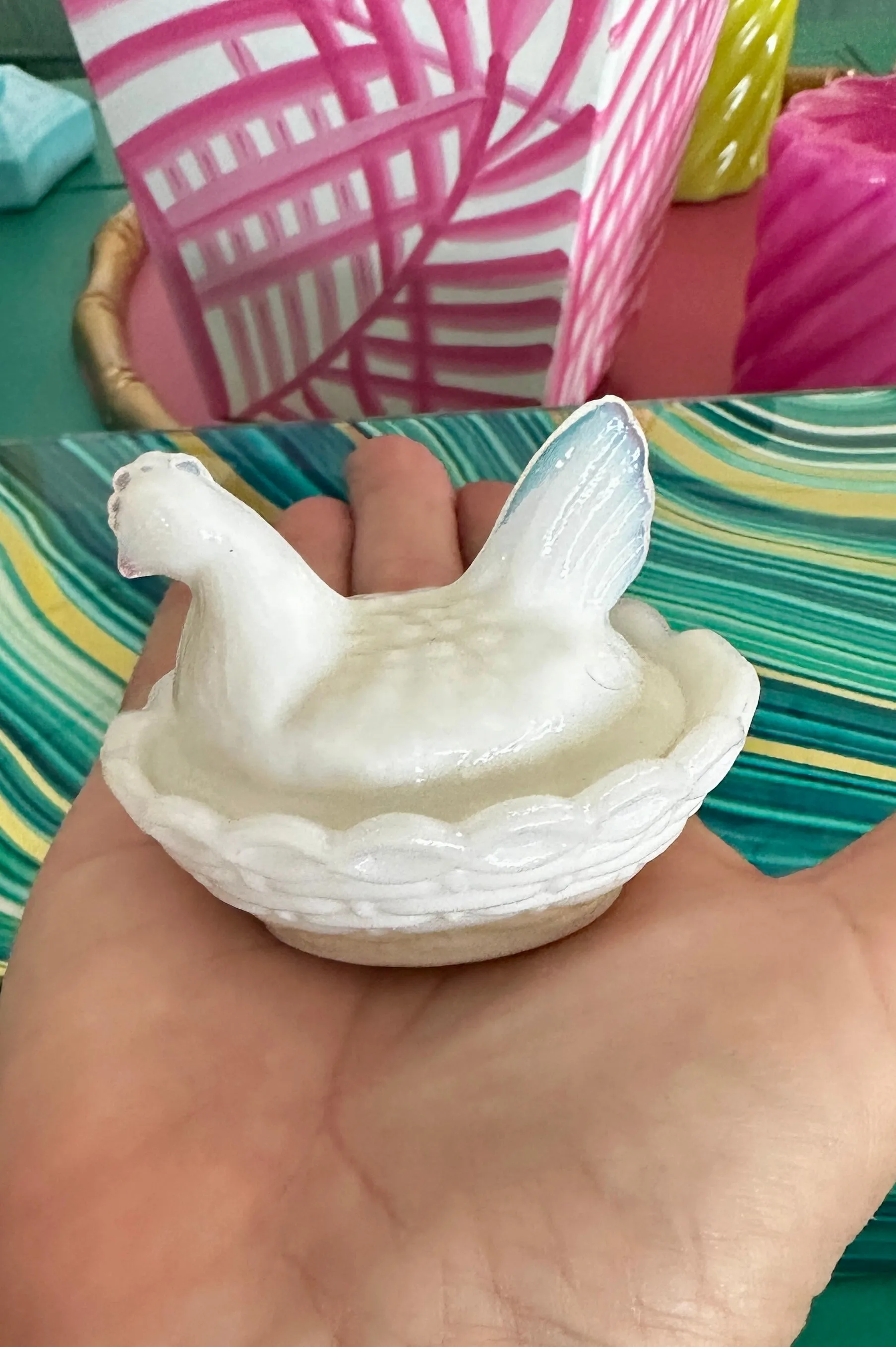 Vintage Hen On Nest Dish, Opaline Westmoreland Milk Glass, 2 Available