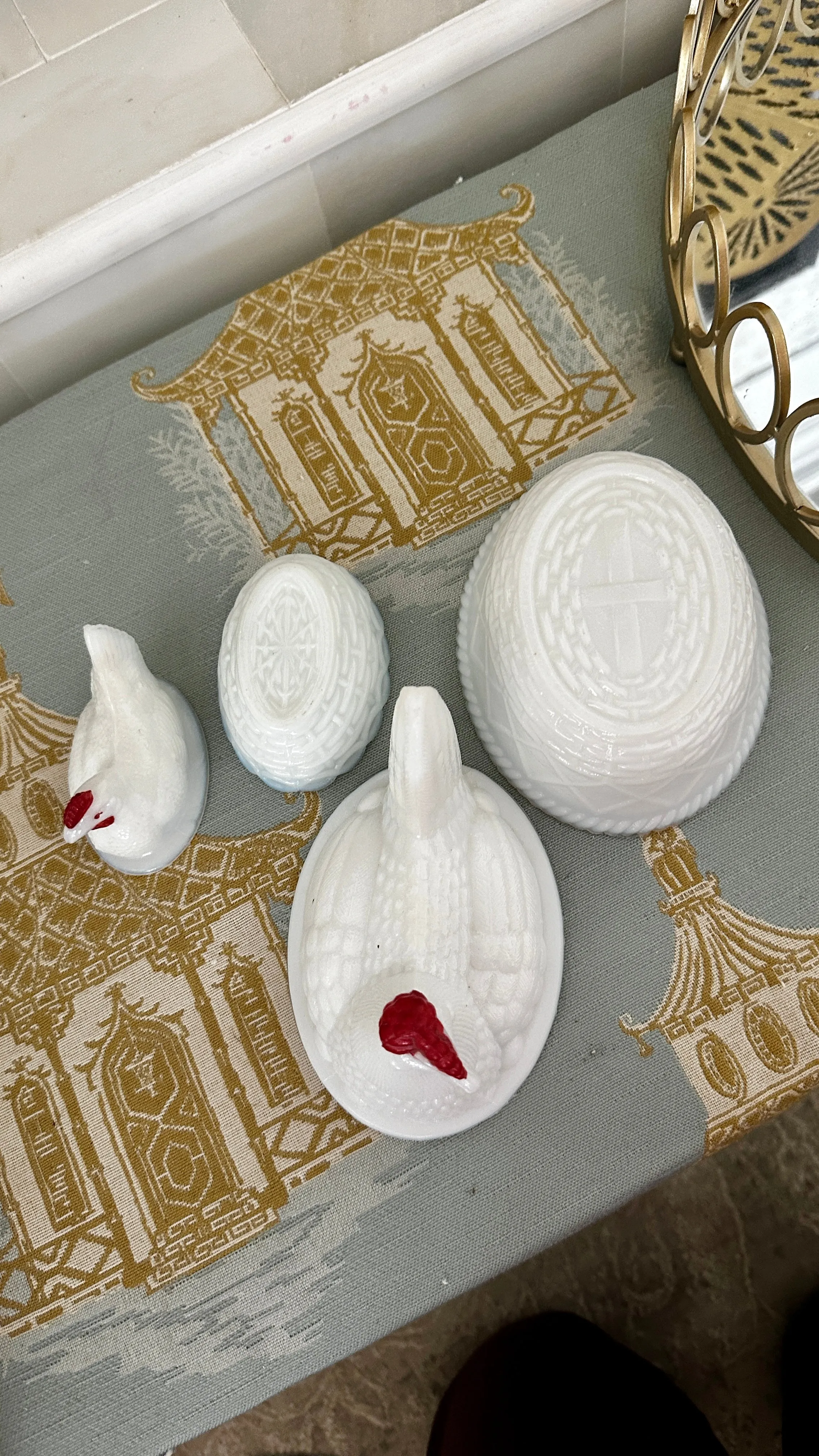 Vintage Hen On Nest Dish, Opaline Westmoreland Milk Glass, 2 Available